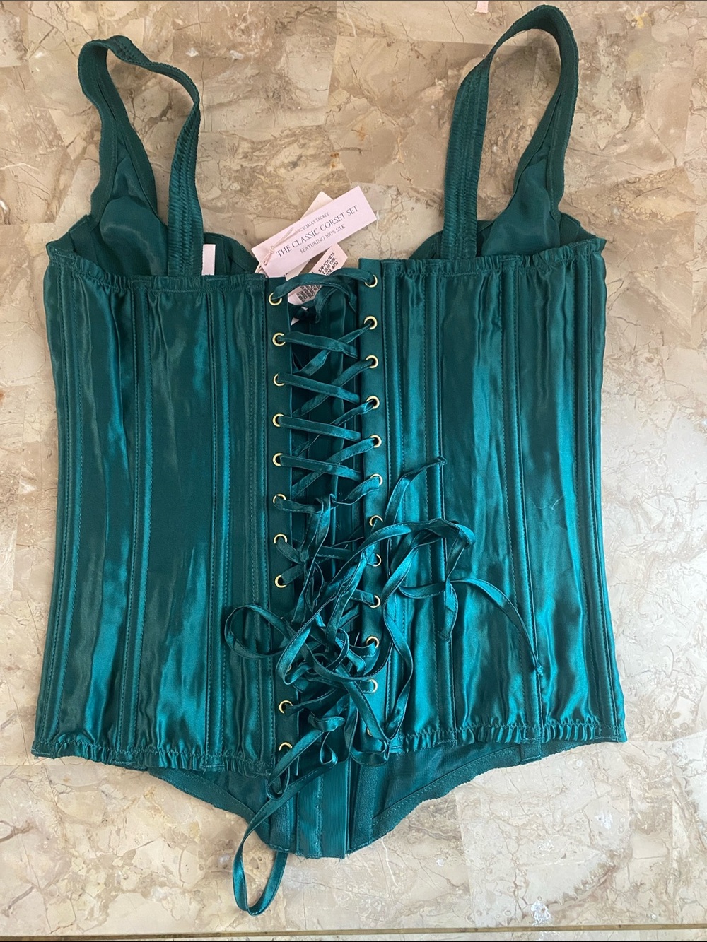Victoria's Secret Teal Satin Lace-Up Corset Bodysuit